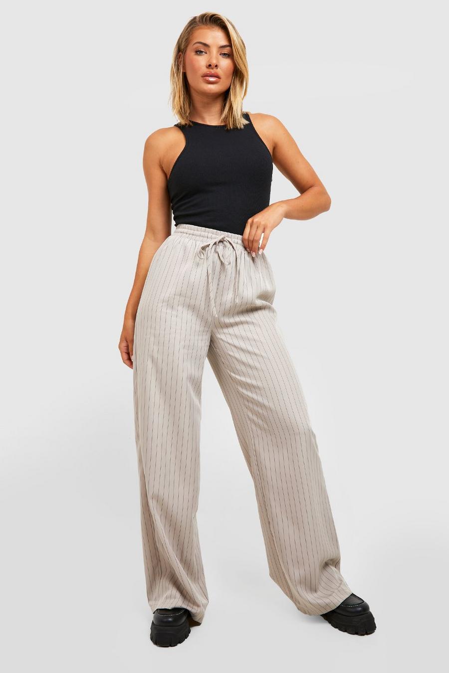 Grey Pinstripe Drawcord Wide Leg Trousers image number 1
