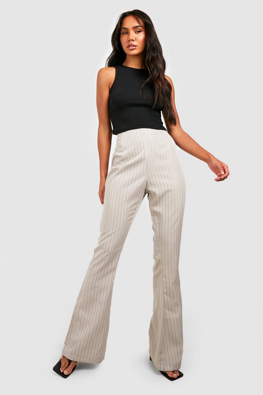 Grey Pinstripe High Waisted Flared Trousers image number 1