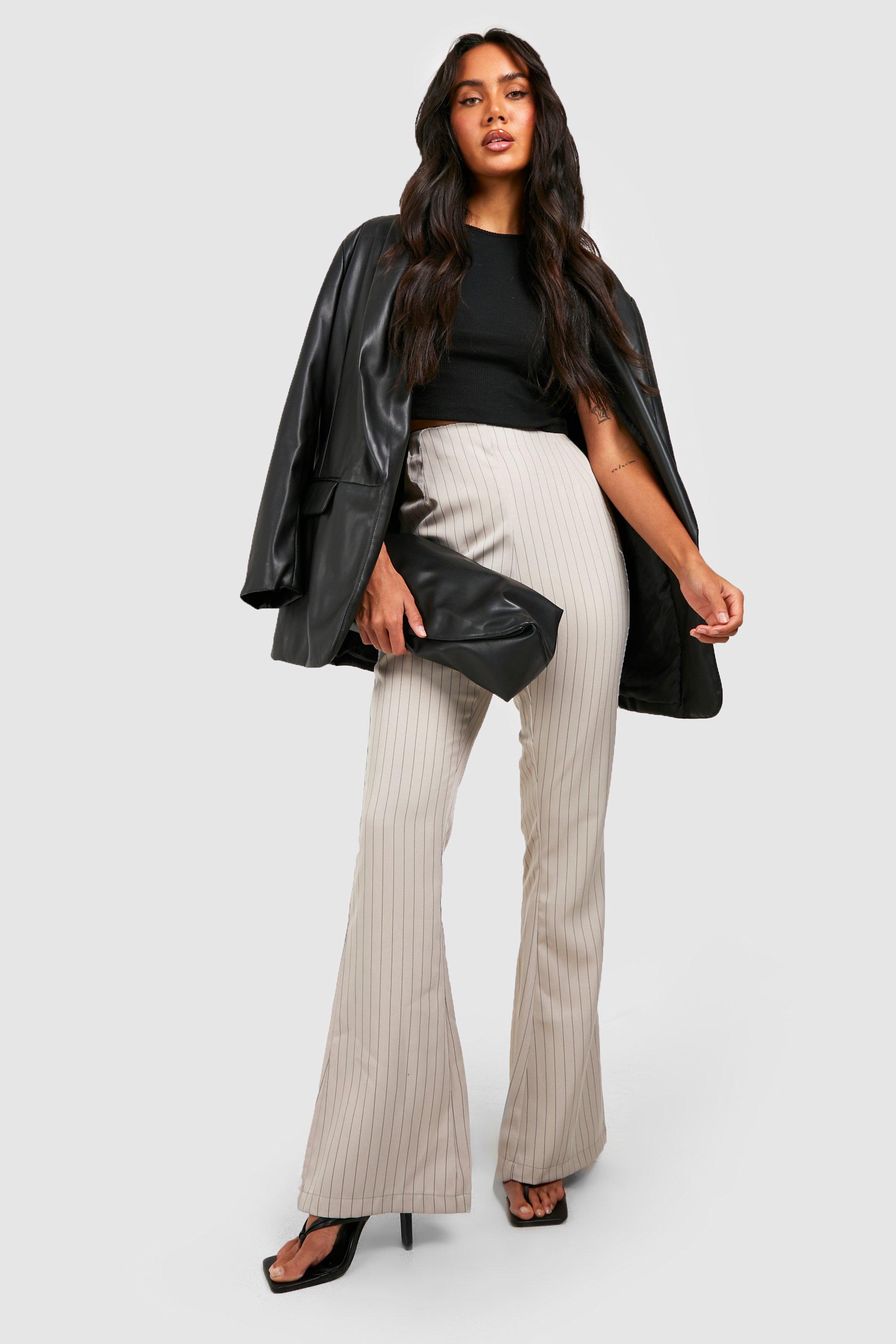 Pinstripe High Waisted Flared Trousers