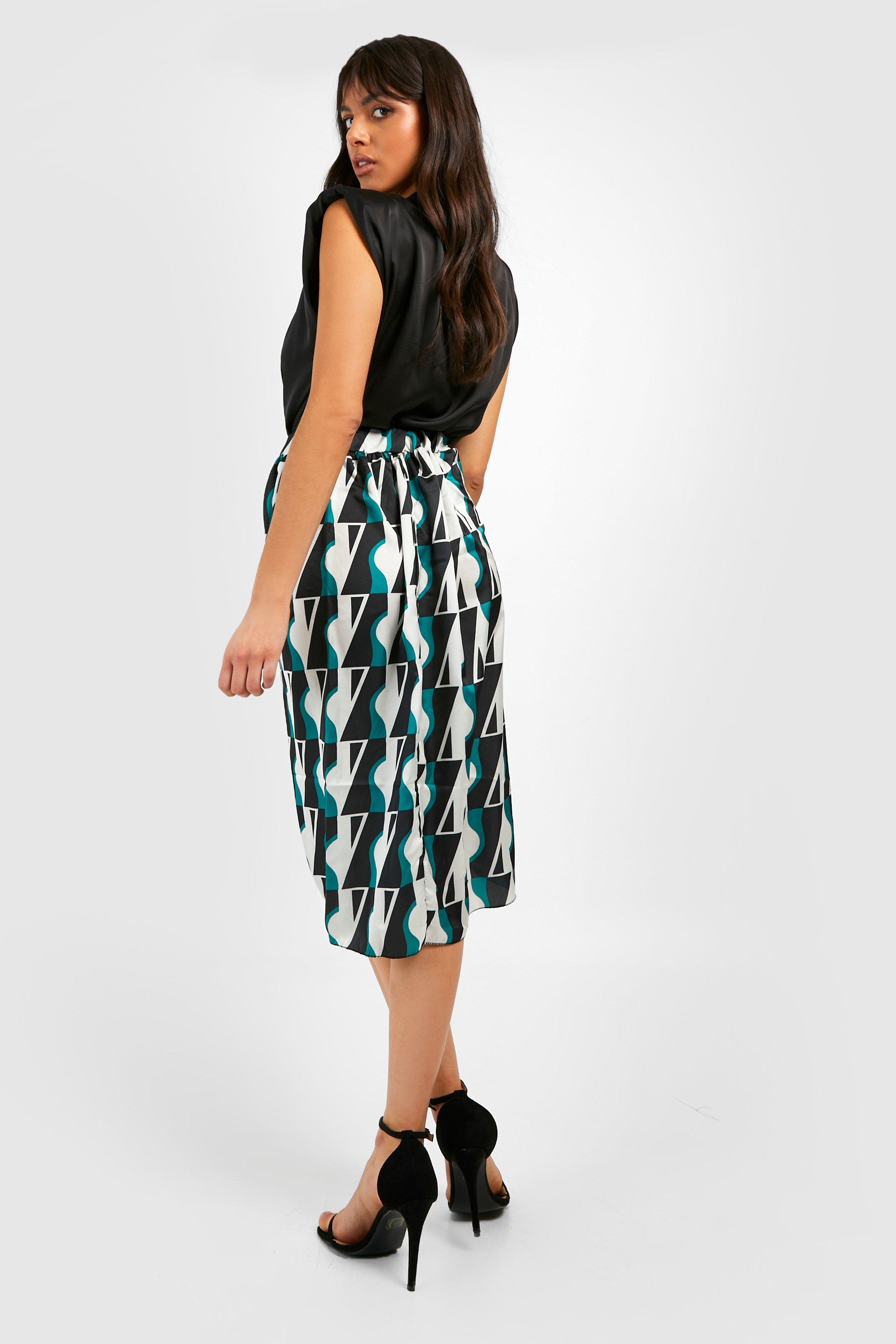 Satin wrap midi outlet skirt black