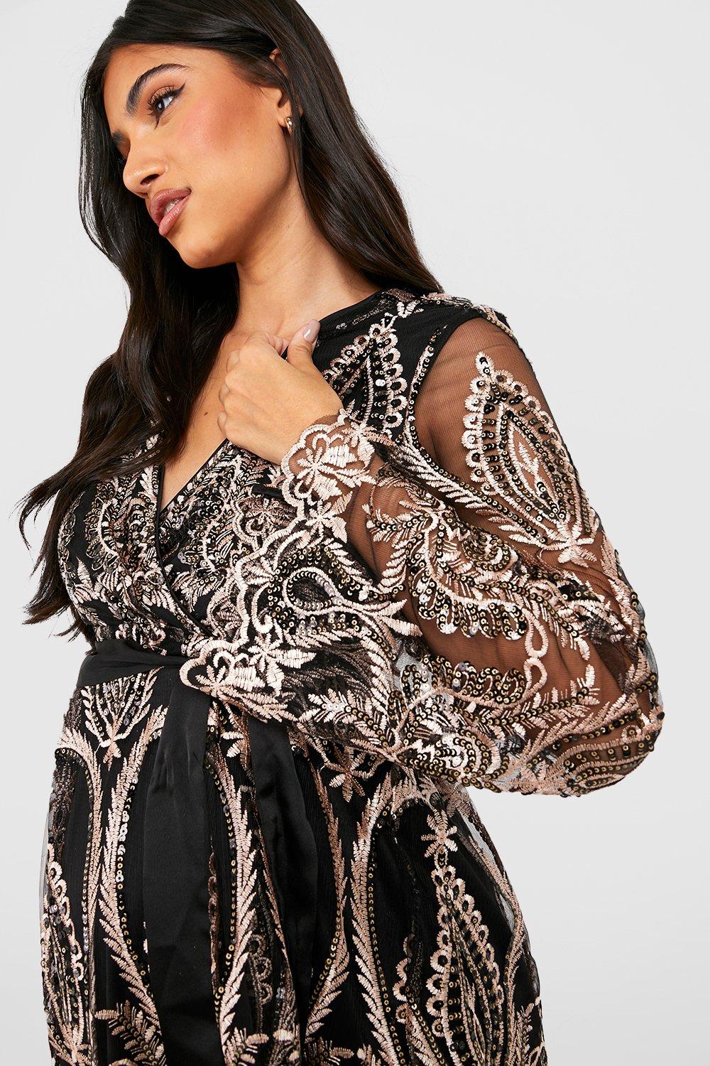 Plus Sequin Wrap Skater Dress