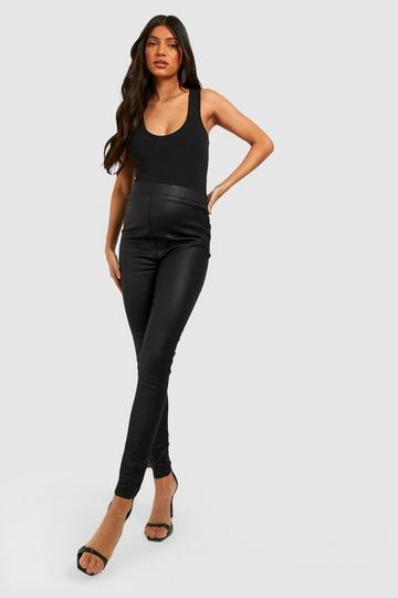 Black Maternity Coated Pu Skinny Jeans