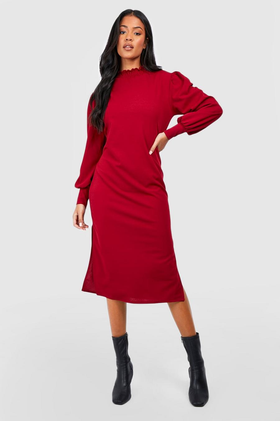 Berry Tall High Neck Long Sleeve Midi Shift Dress image number 1