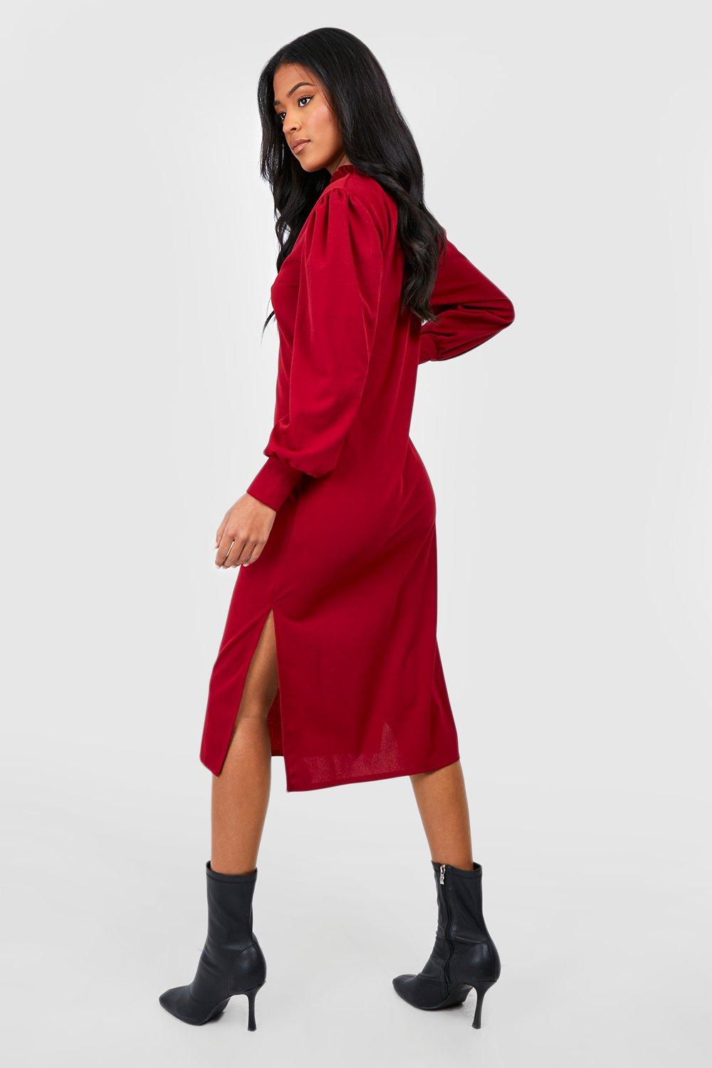 Tall High Neck Long Sleeve Midi Shift Dress