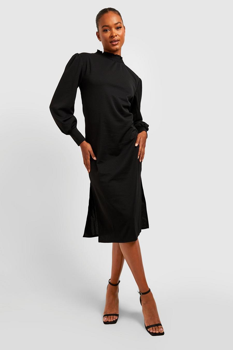 Black Tall High Neck Long Sleeve Midi Shift Dress image number 1
