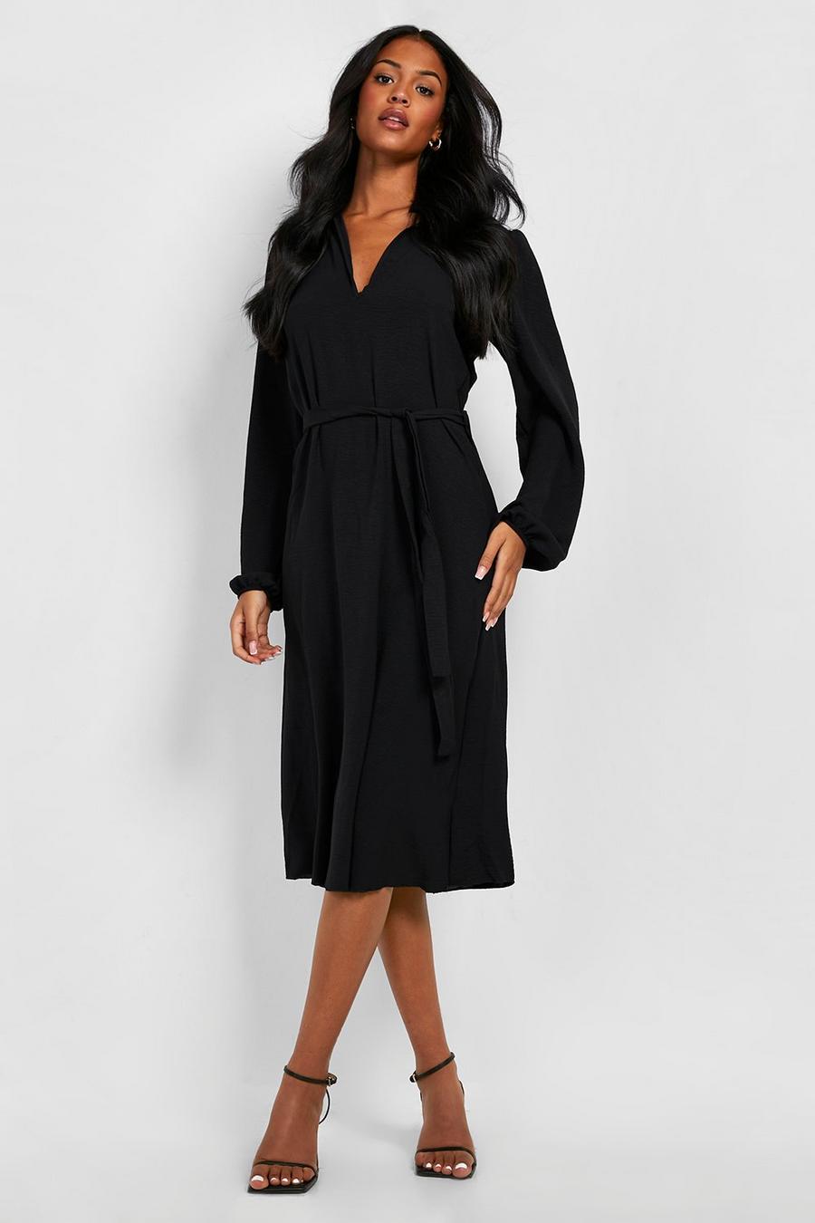 Black Tall Relaxed Tie Detail Midi Shirt Dress image number 1