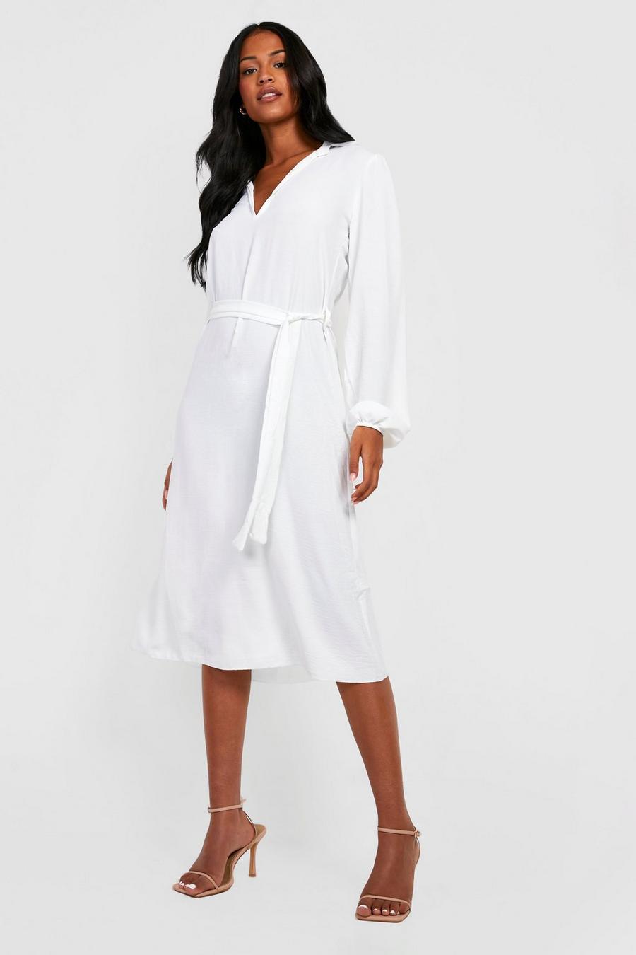 Ivory Tall Relaxed Tie Detail Midi Shirt Dress image number 1
