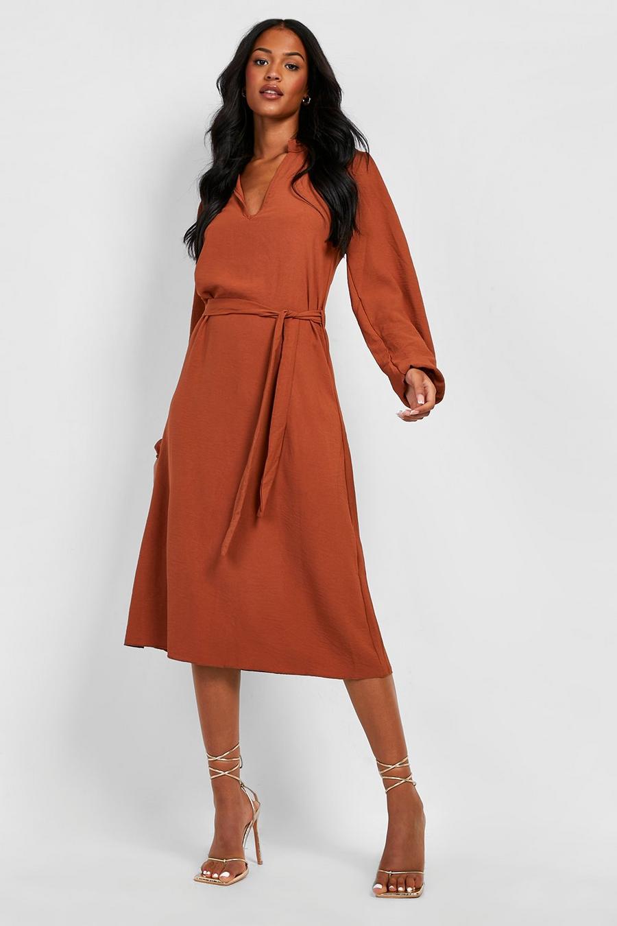 Rust Tall Relaxed Tie Detail Midi Shirt Dress image number 1