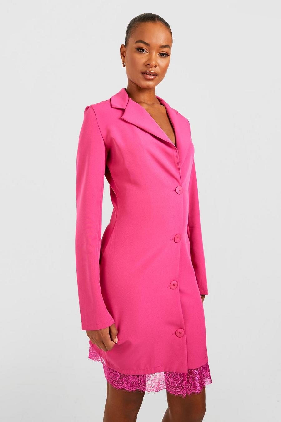 Hot pink rosa Tall Lace Trim Blazer Dress