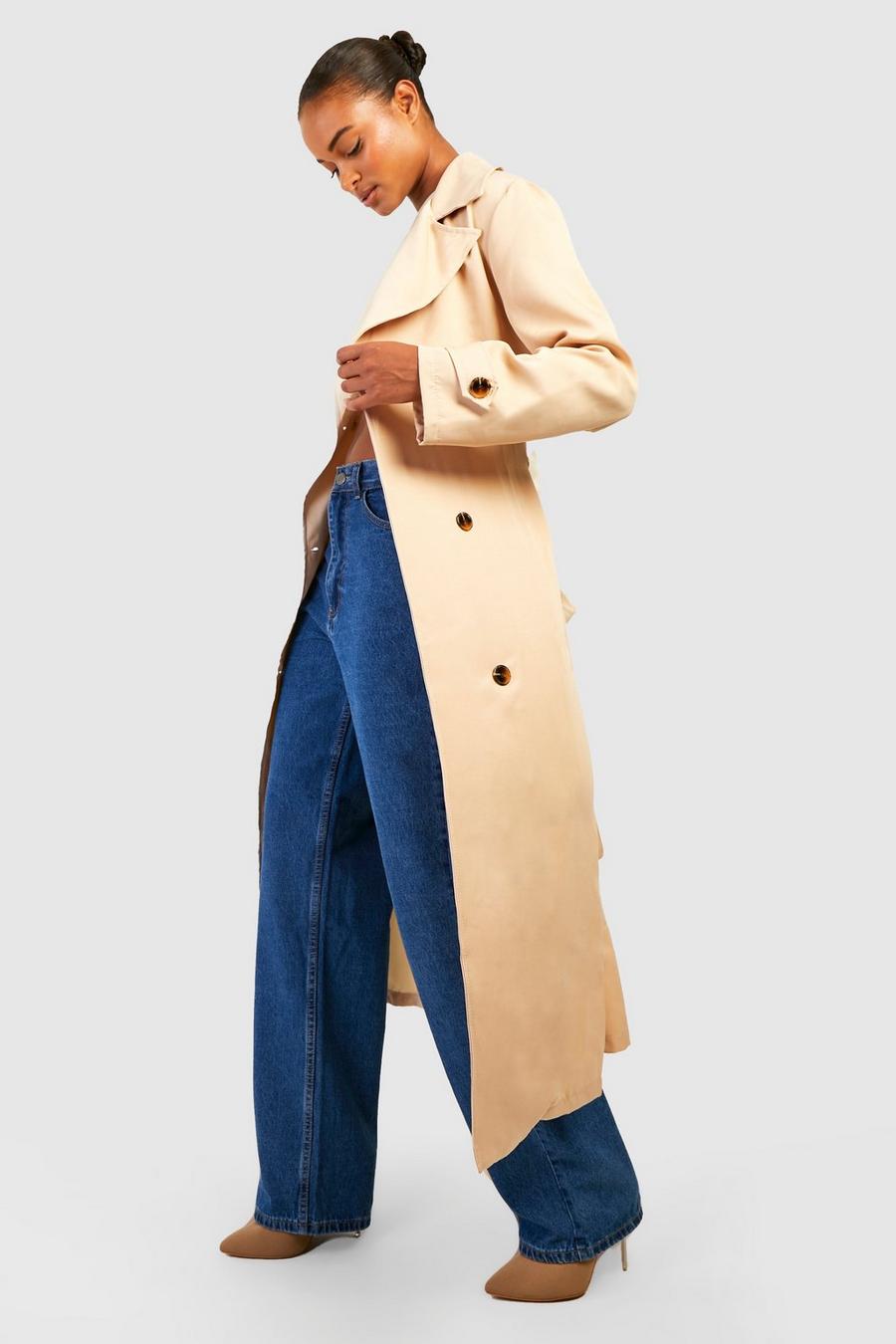 Beige Tall Contrast Double Breasted Trench Coat image number 1
