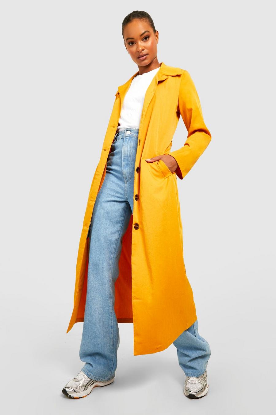 Mustard Tall Relaxed Fit Belted Trench Coat  image number 1