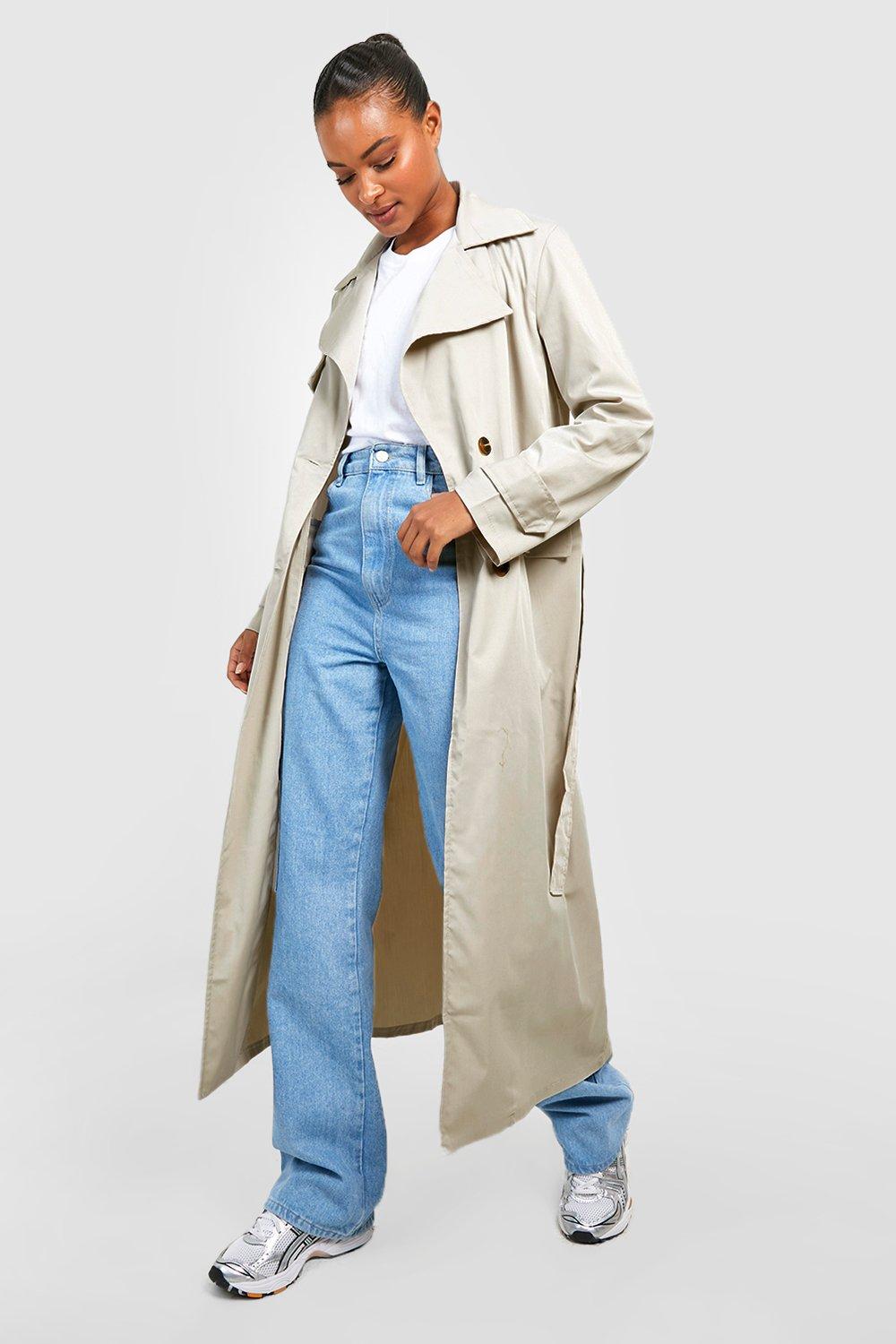 ASOS DESIGN longline trench coat in stone