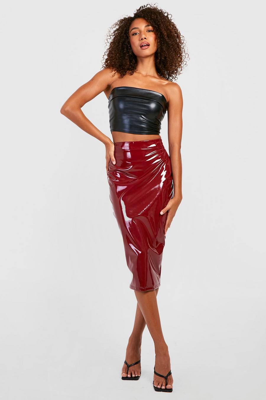 Burgundy red Tall Vinyl Midi Skirt