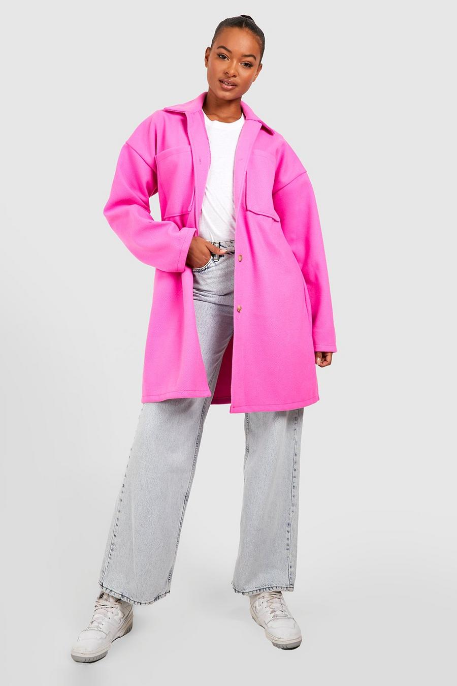 Camisa chaqueta Tall oversize utilitaria efecto lana, Bright pink image number 1