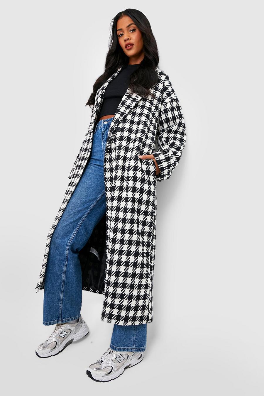 Black Tall Oversized Houndstooth Wool Look Coat image number 1