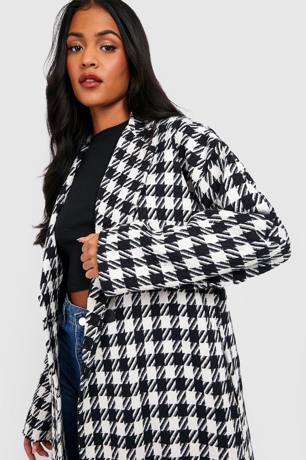 Houndstooth wool hot sale coat womens