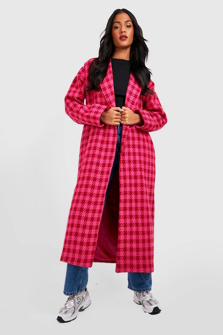 Bright pink Tall Oversized Houndstooth Wool Look Coat image number 1