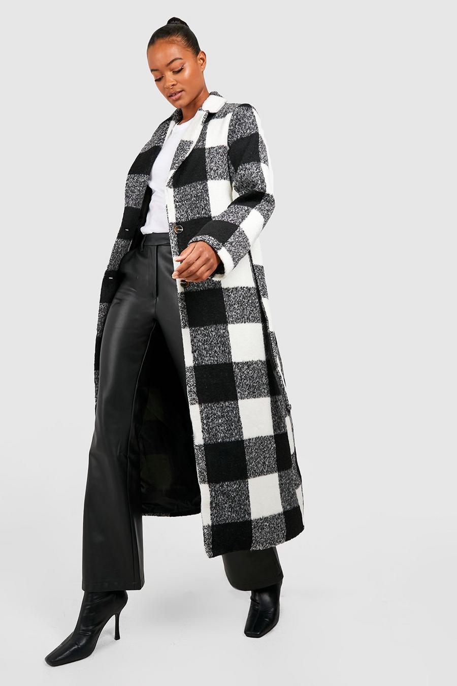 Ivory Tall  Oversized Check Belted Wool Look Coat  image number 1