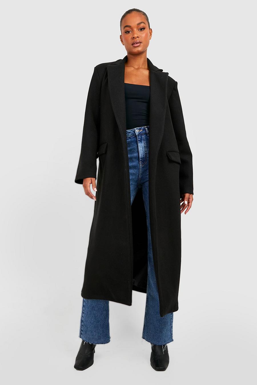 Black Tall Oversized Wool Look Duster Coat