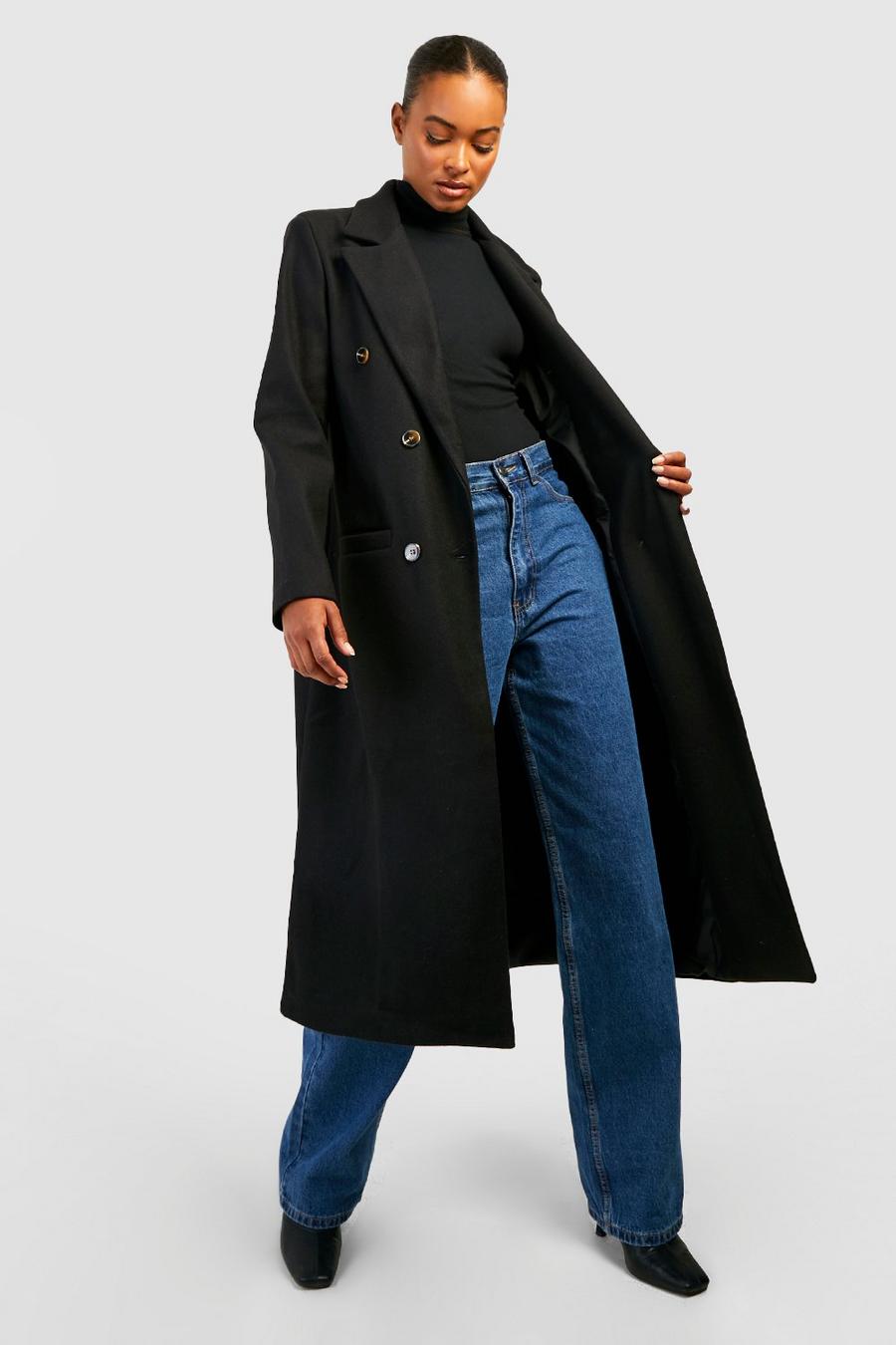 Black Tall Simple Double Breasted Wool Look Coat