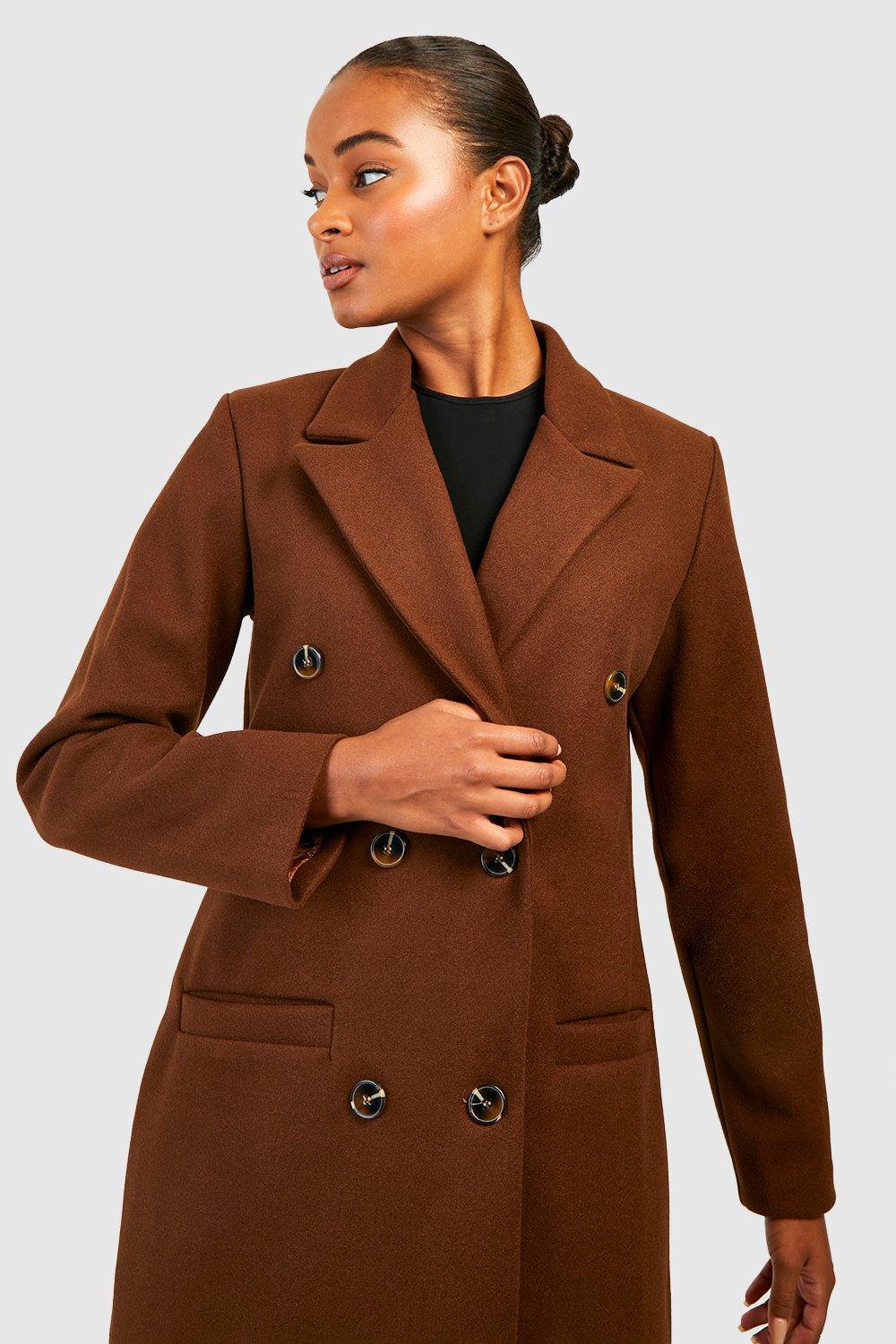 Brown Double Breasted Wool Coat Women's