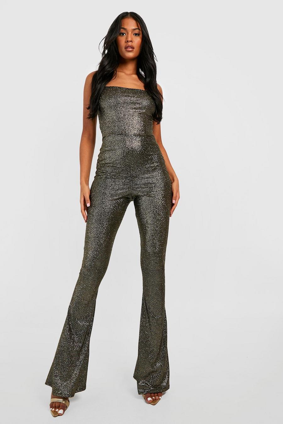 Black Tall Shimmer Glitter Strappy Jumpsuit image number 1