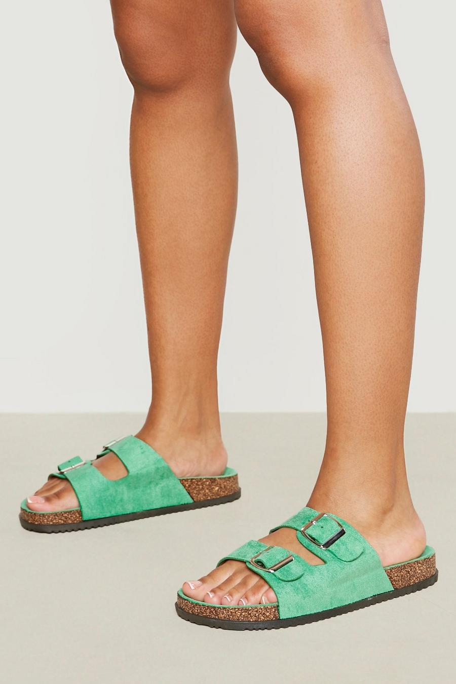 Green Tonal Double Buckle Footbed Sandal  image number 1