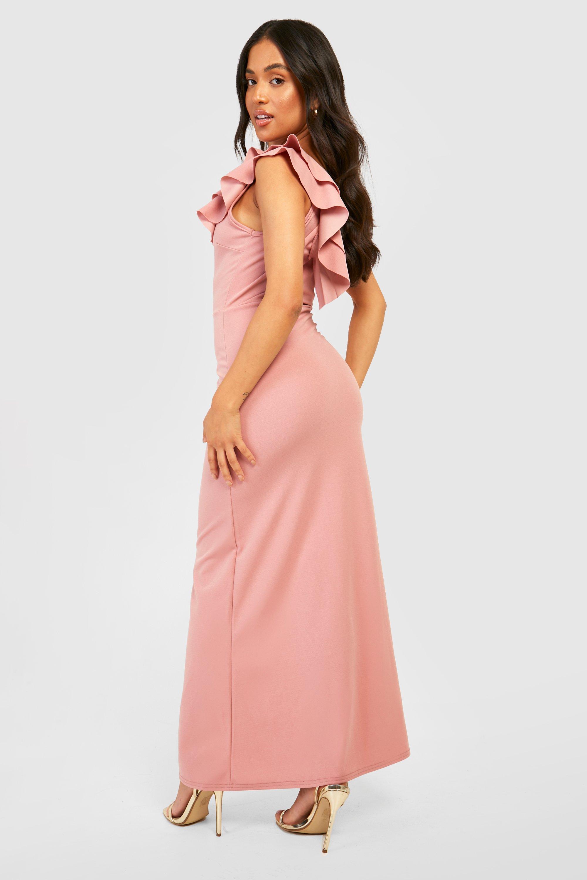 Petite Ruffle Tie Back Fishtail Maxi Dress