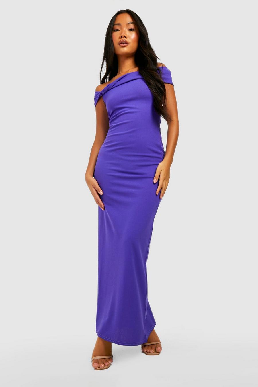 Purple Petite Twist Off The Shoulder Maxi Dress