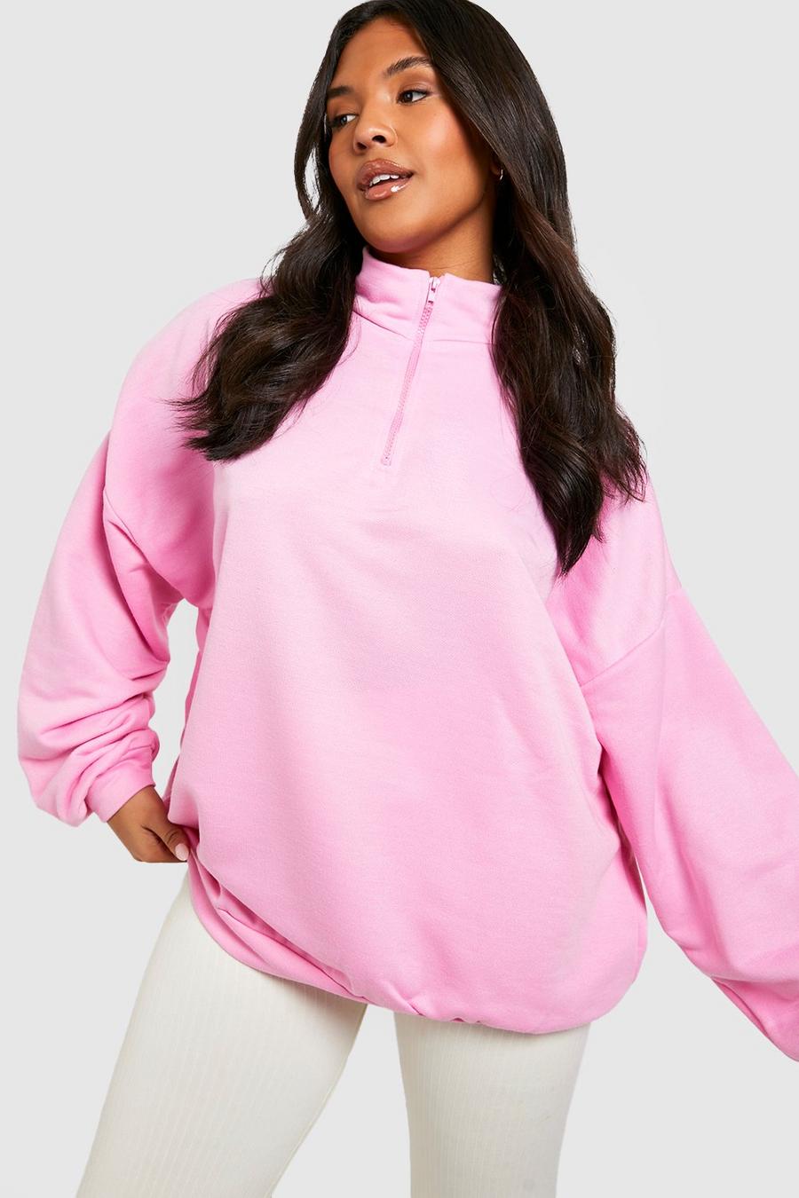 Plus Oversize Sweatshirt mit Reißverschluss, Pink image number 1