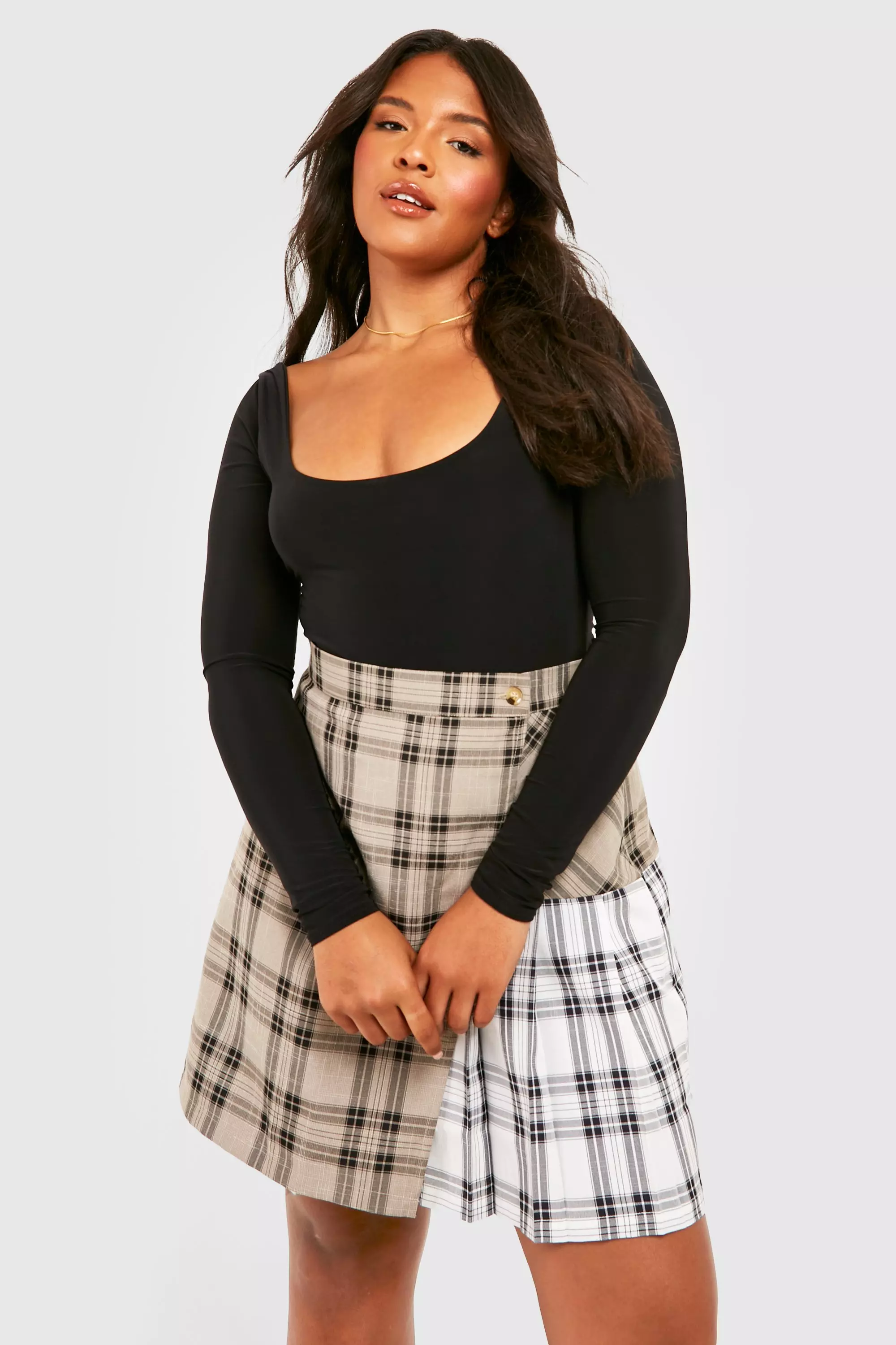 Black Plus Mixed Check Wrap Mini Skirt alternative image