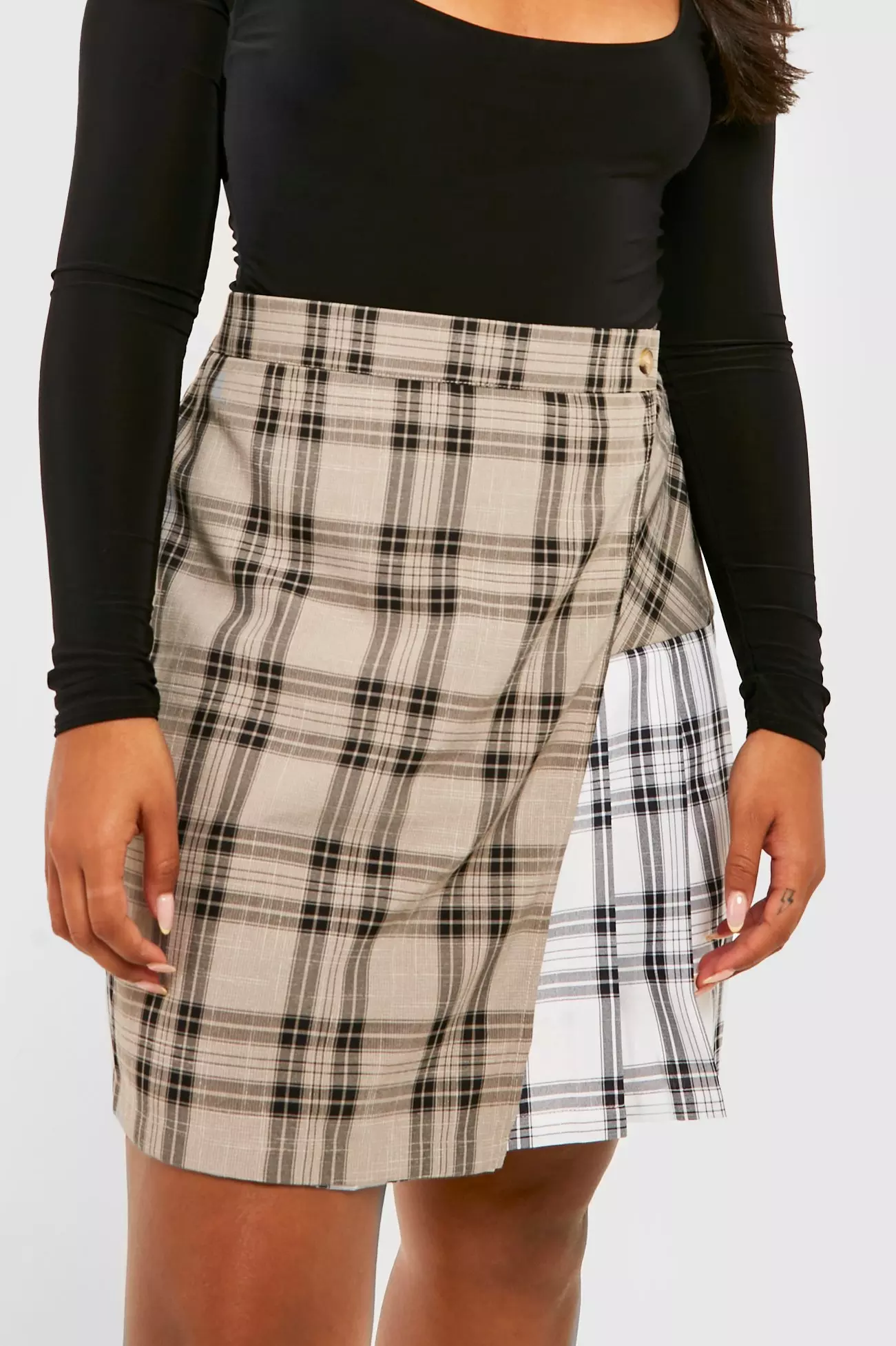 Black Plus Mixed Check Wrap Mini Skirt alternative image