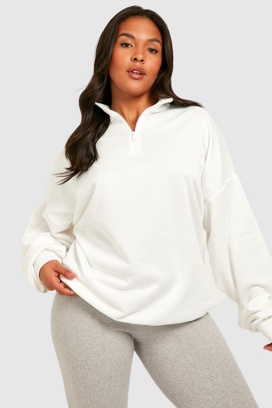 White Plus Oversized Half Zip Sweater image number 1
