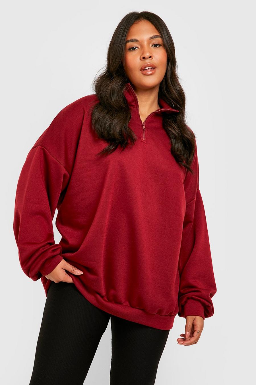 Wine red Plus Oversized Half Zip Sweater