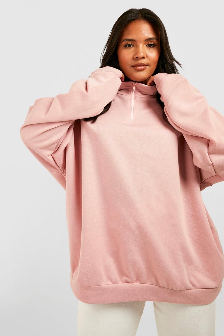 Plus Oversize Sweatshirt mit Reißverschluss, Dusty pink