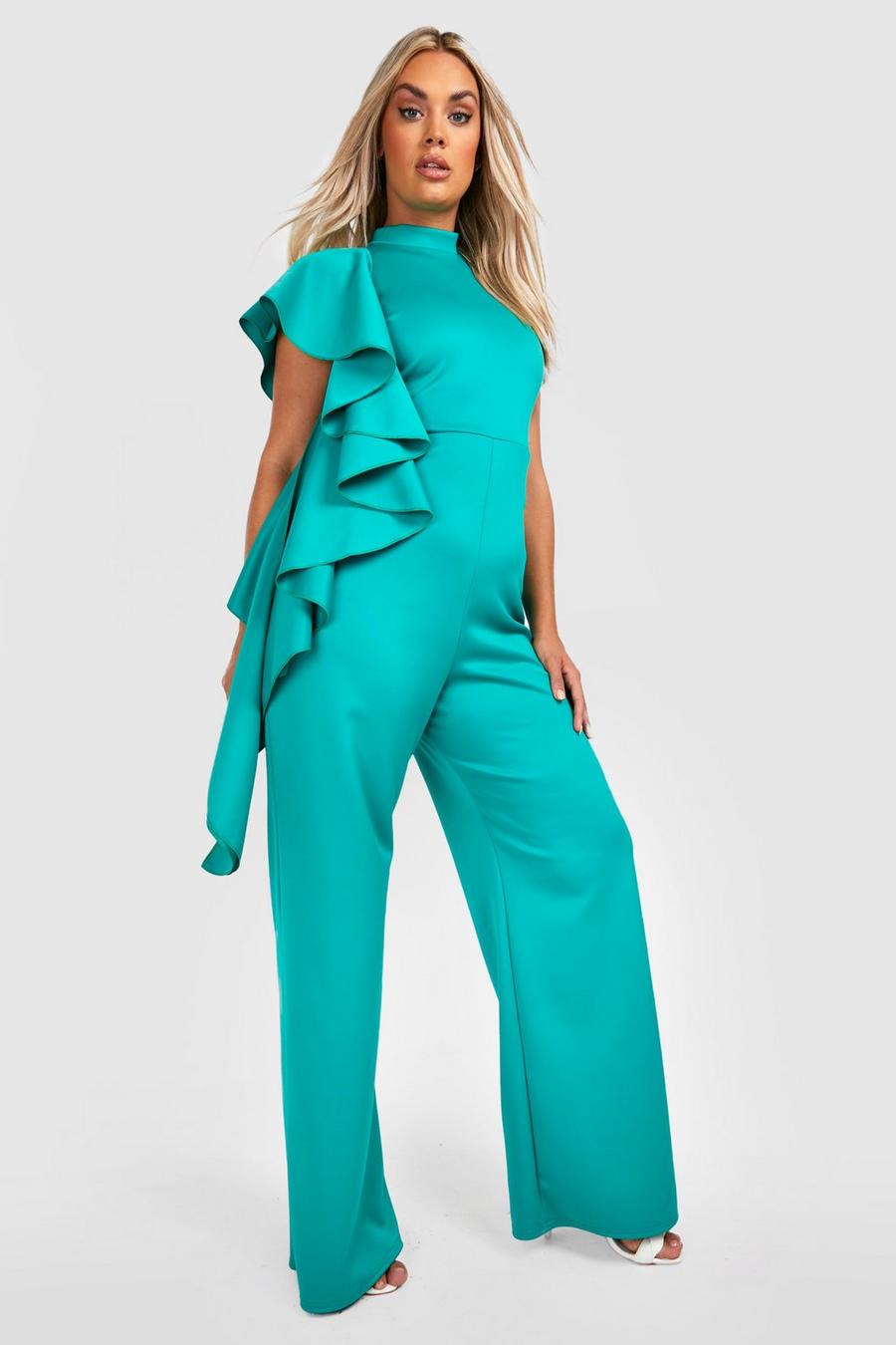 Green Plus Wide Leg Jumpsuit Met Ruches image number 1