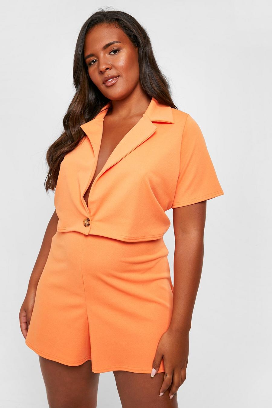 Orange Plus Cropped Blazer And Shorts Co-ord image number 1