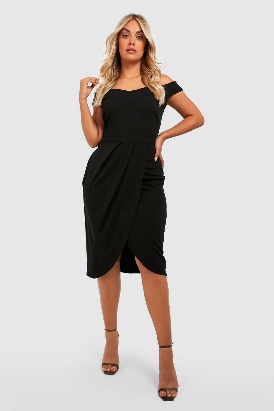 Black Plus Off The Shoulder Wrap Midi Dress