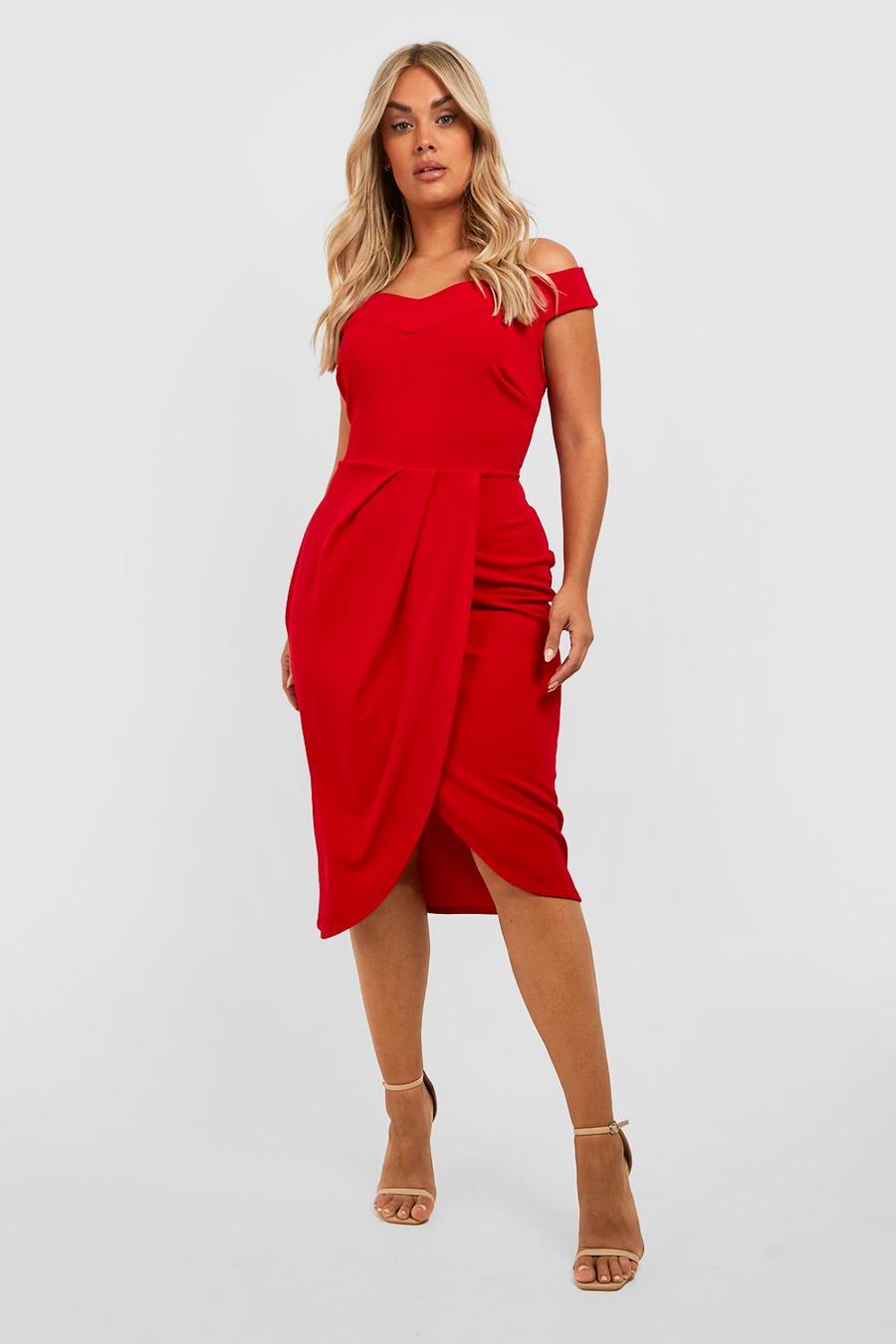 Red Plus Off The Shoulder Wrap Midi Dress image number 1