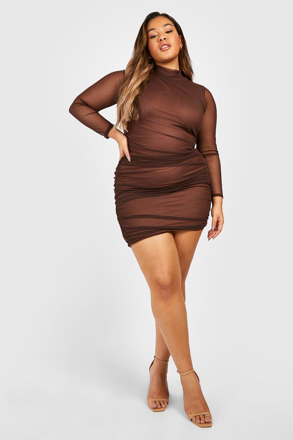 25+ Plus Size Ruched Dress With Sleeves