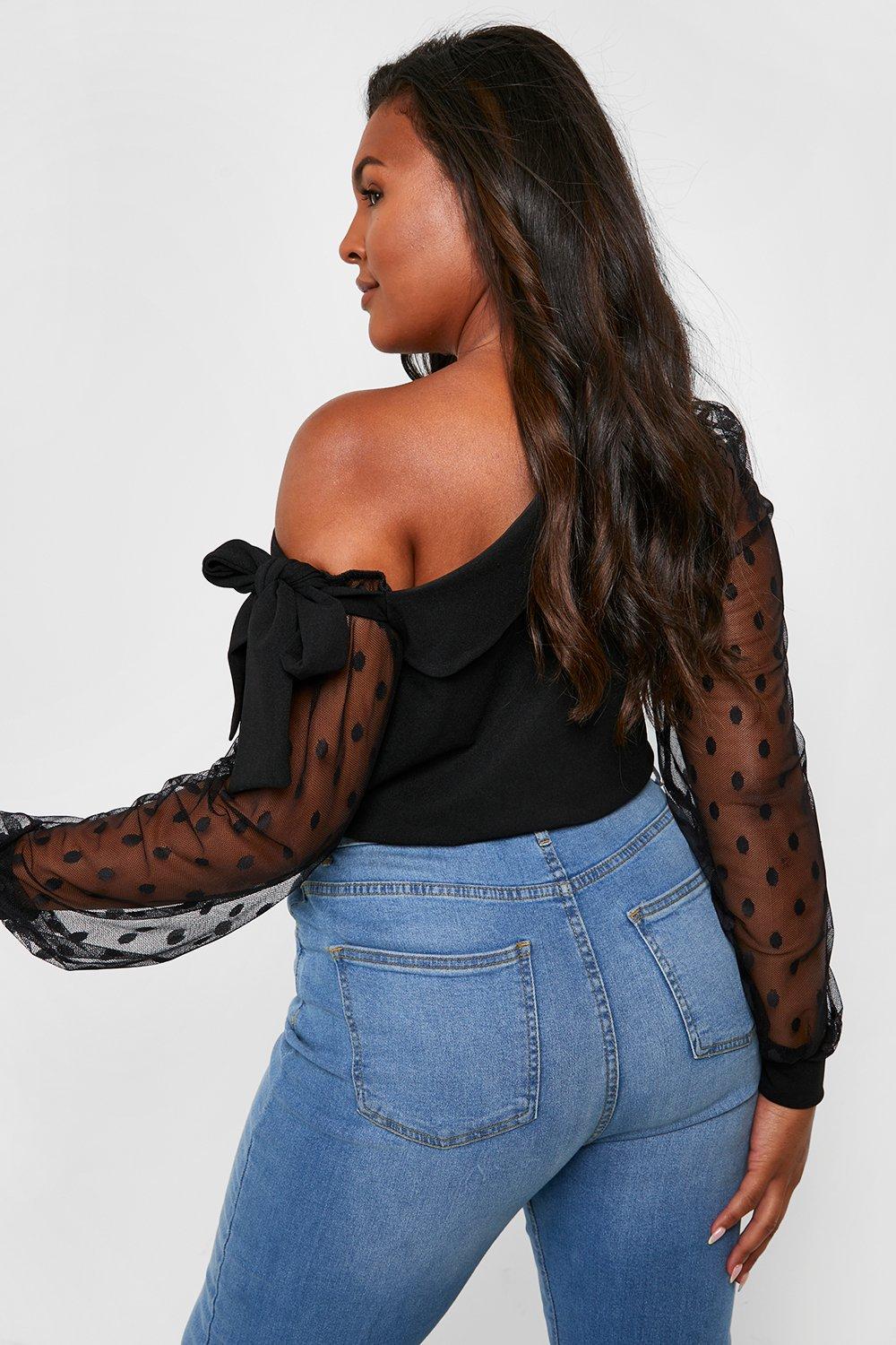 MYA MESH OFF SHOULDER TOP PLUS