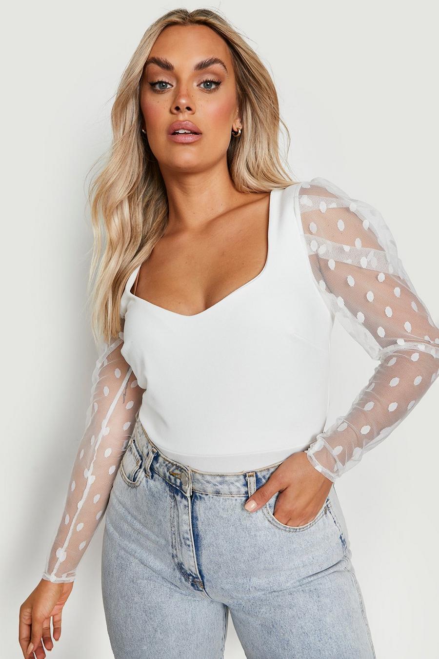 Body Plus Size in rete a pois, Ivory image number 1