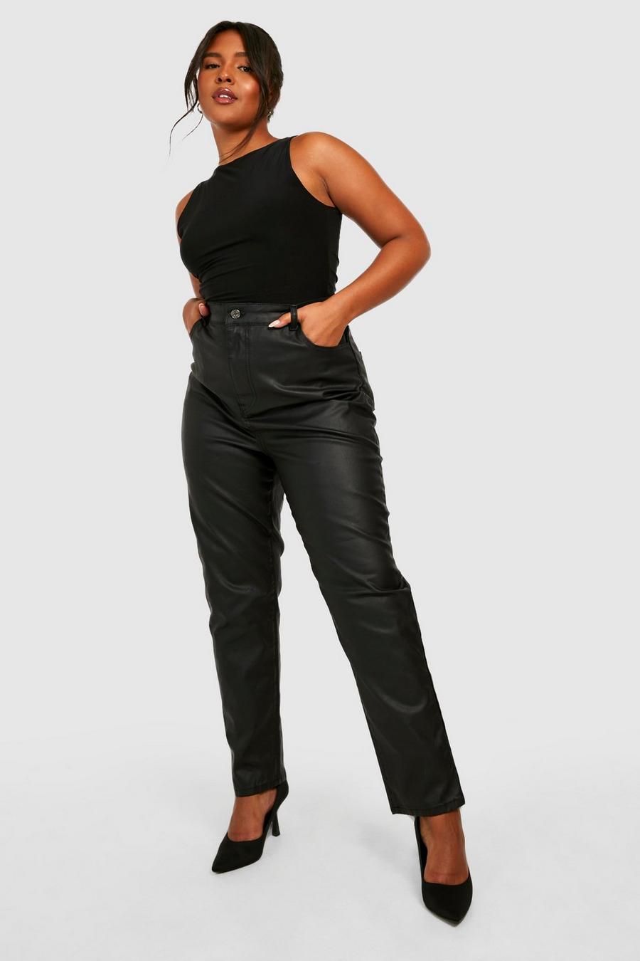 Black Plus Coated High Waisted Mom Jeans image number 1