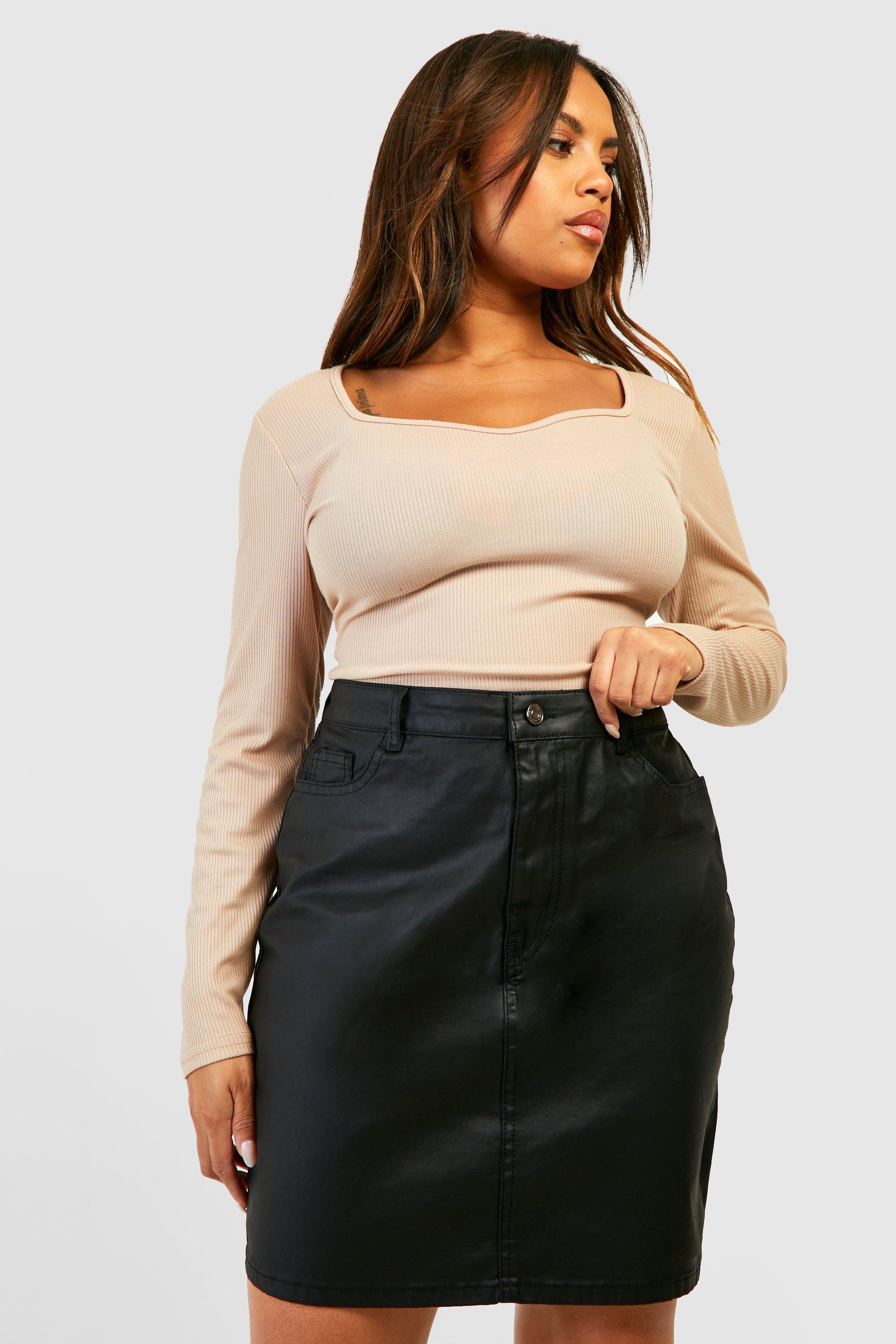 Plus Coated High Waisted Denim Mini Skirt