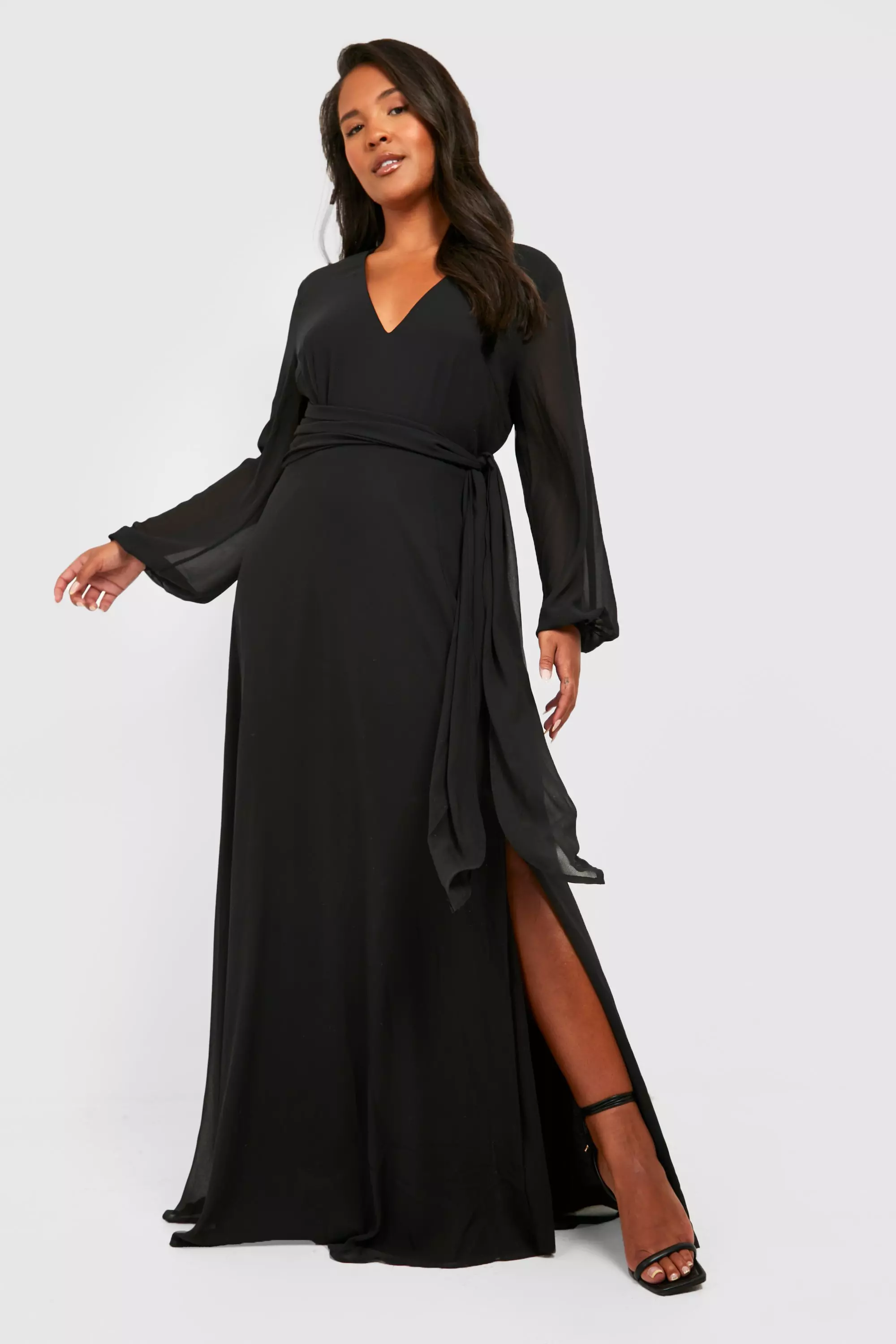 Long sleeve belted maxi dress sales