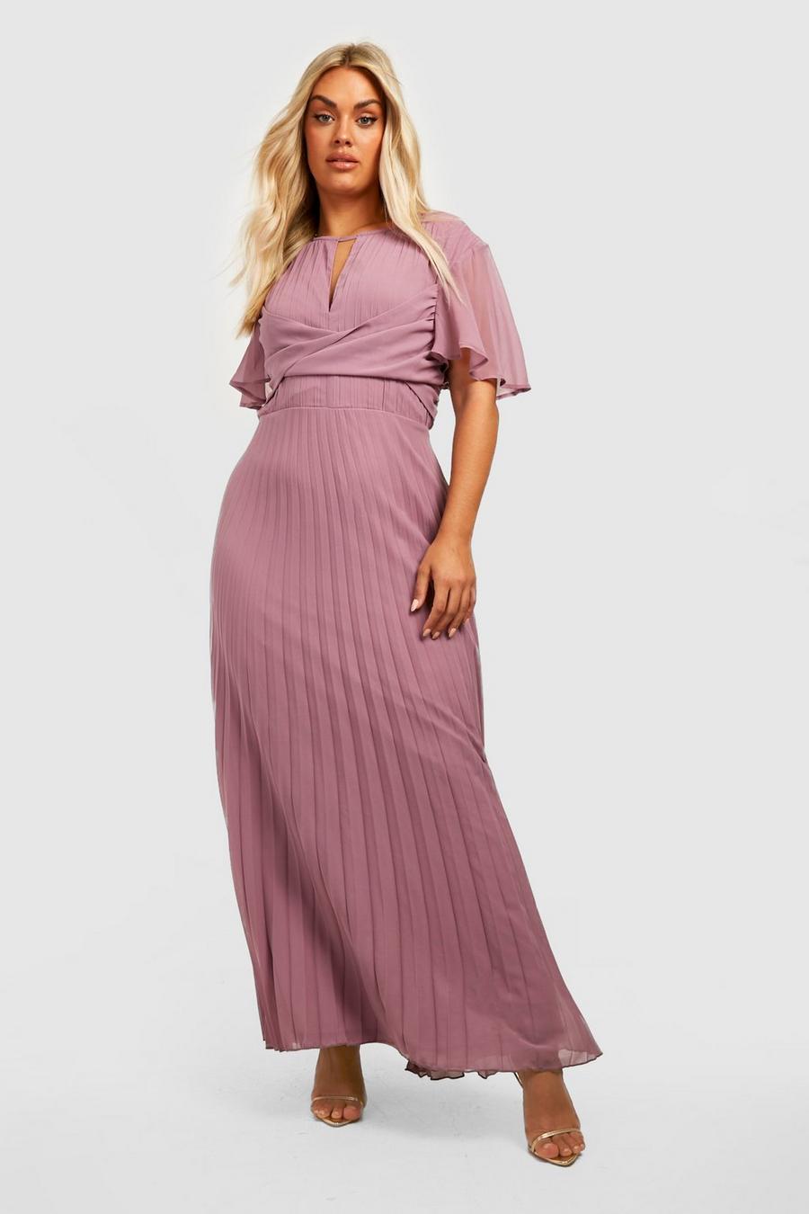 Mauve purple Plus Chiffon Keyhole Angel Sleeve Maxi Dress