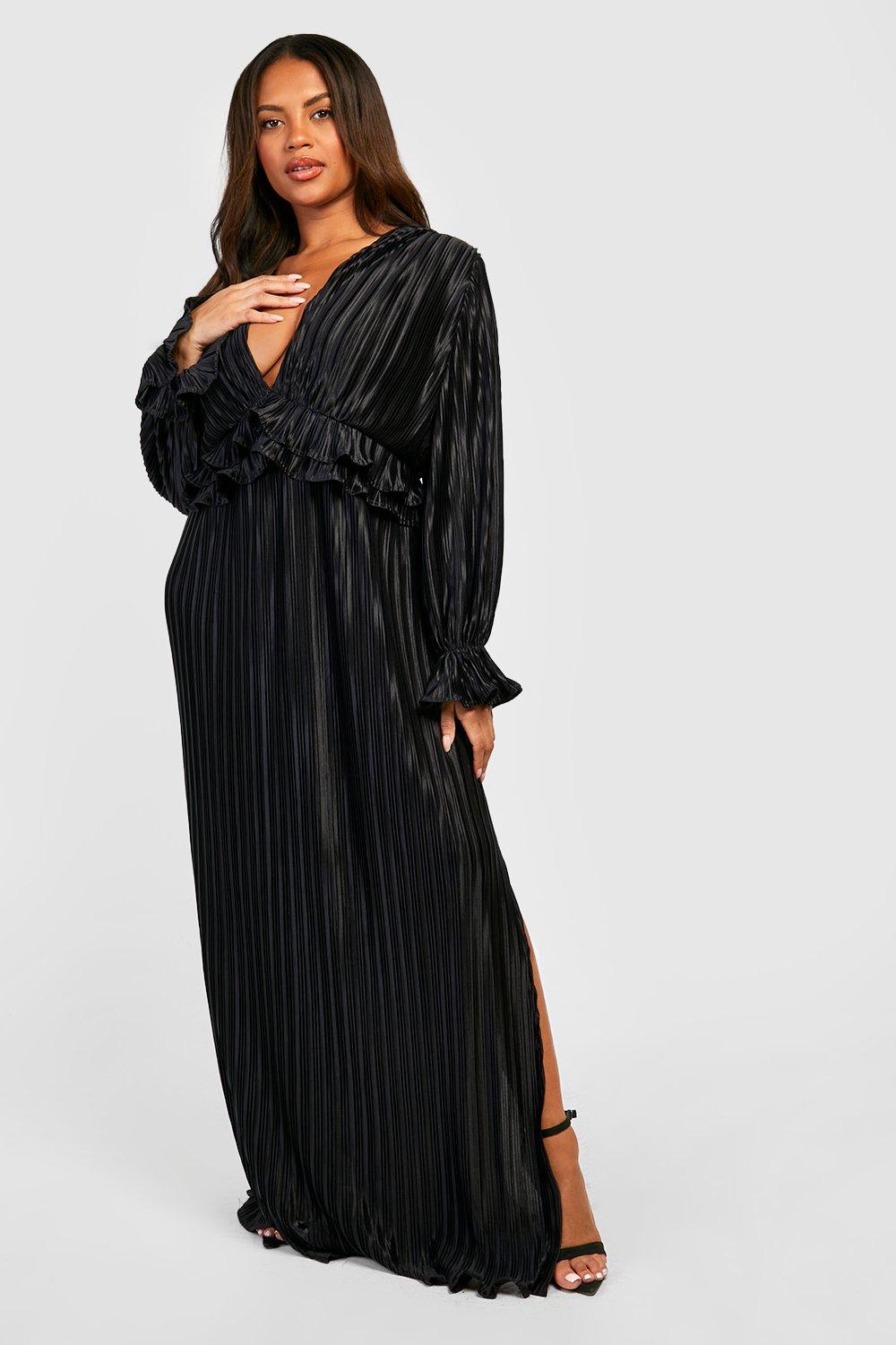 Plunge layered ruffles detail ruched store maxi dress