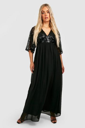 Black Plus Sequin Chiffon Maxi Dress