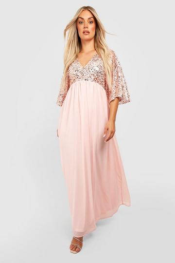 Blush Pink Plus Sequin Chiffon Maxi Dress