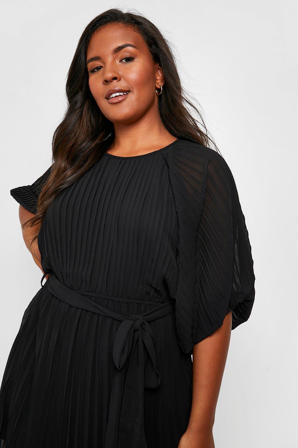 Plus Pleated Puff Sleeve Midi Dress boohoo